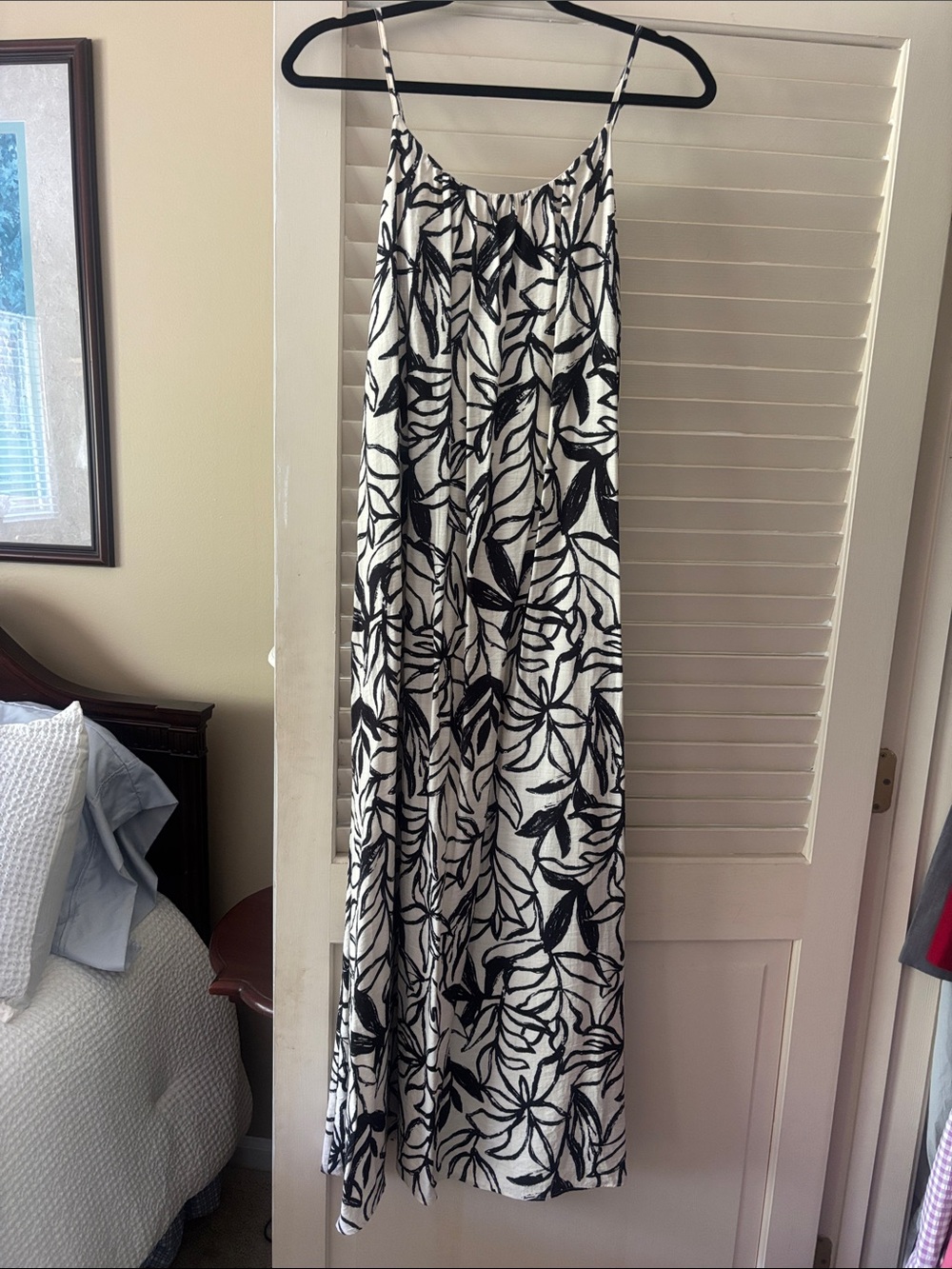 Sam Edelman Black and White Leaf-Print Midi Dress